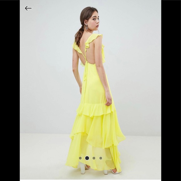 ASOS design neon yellow ruffle maxi dress 6 with open back - Picture 5 of 5